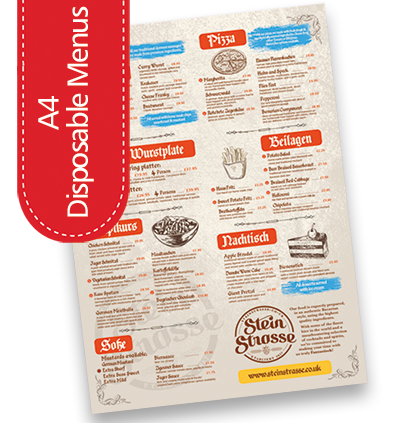 a4 disposable Restaurant menus