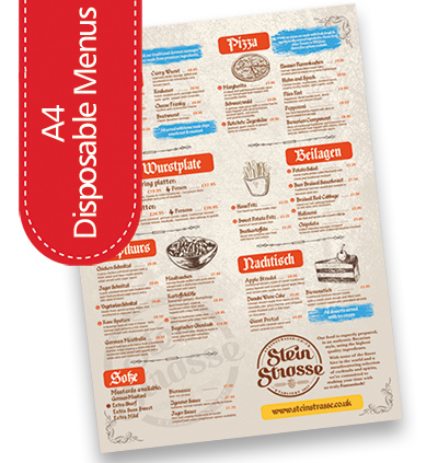 a4 disposable Pub menus