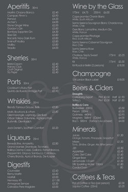 A4 Folded Bar Menus