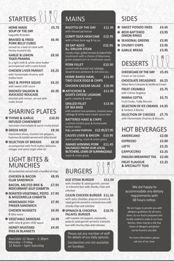 A4 Flat Restaurant Menus 