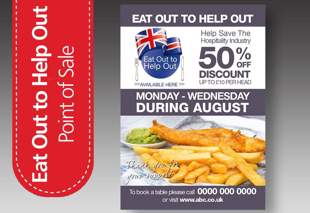 eat out to help out Fish & Chips Restaurant poster