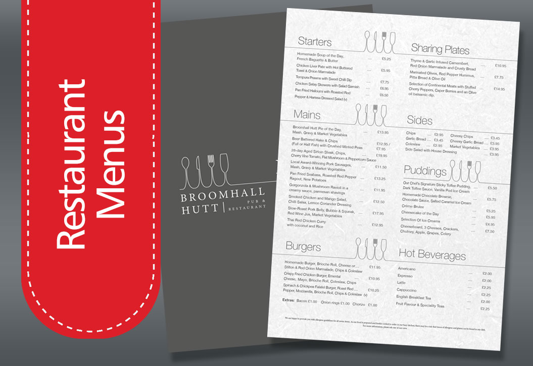 Hotel Menu printing Fareham