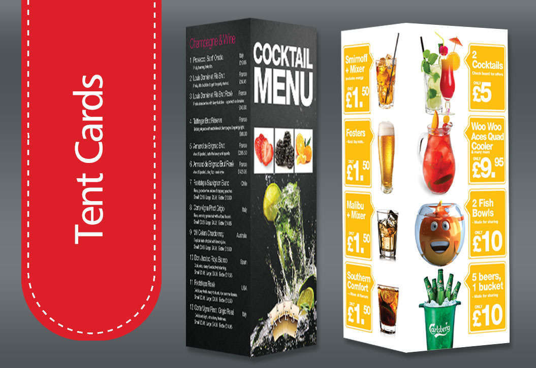 Restaurant, hotel and Bar Tent Card printing